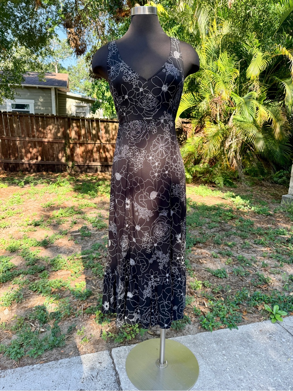 90s 2000s Nanette Lepore Floral Midi Tie Back Dress